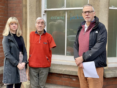 Councillors Sandy Chenore , Frank Letch and John Downes take petition forms to Ernest Jackson office