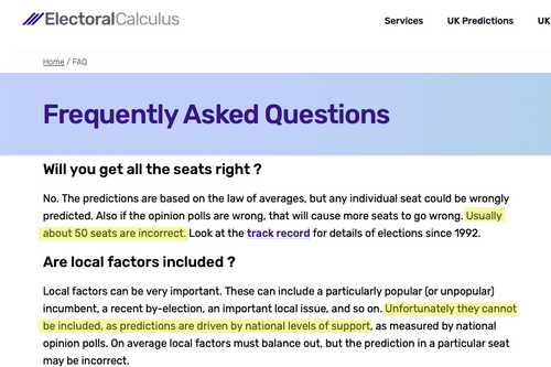 Electoral Calculus caveats