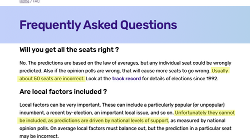 Electoral Calculus caveats